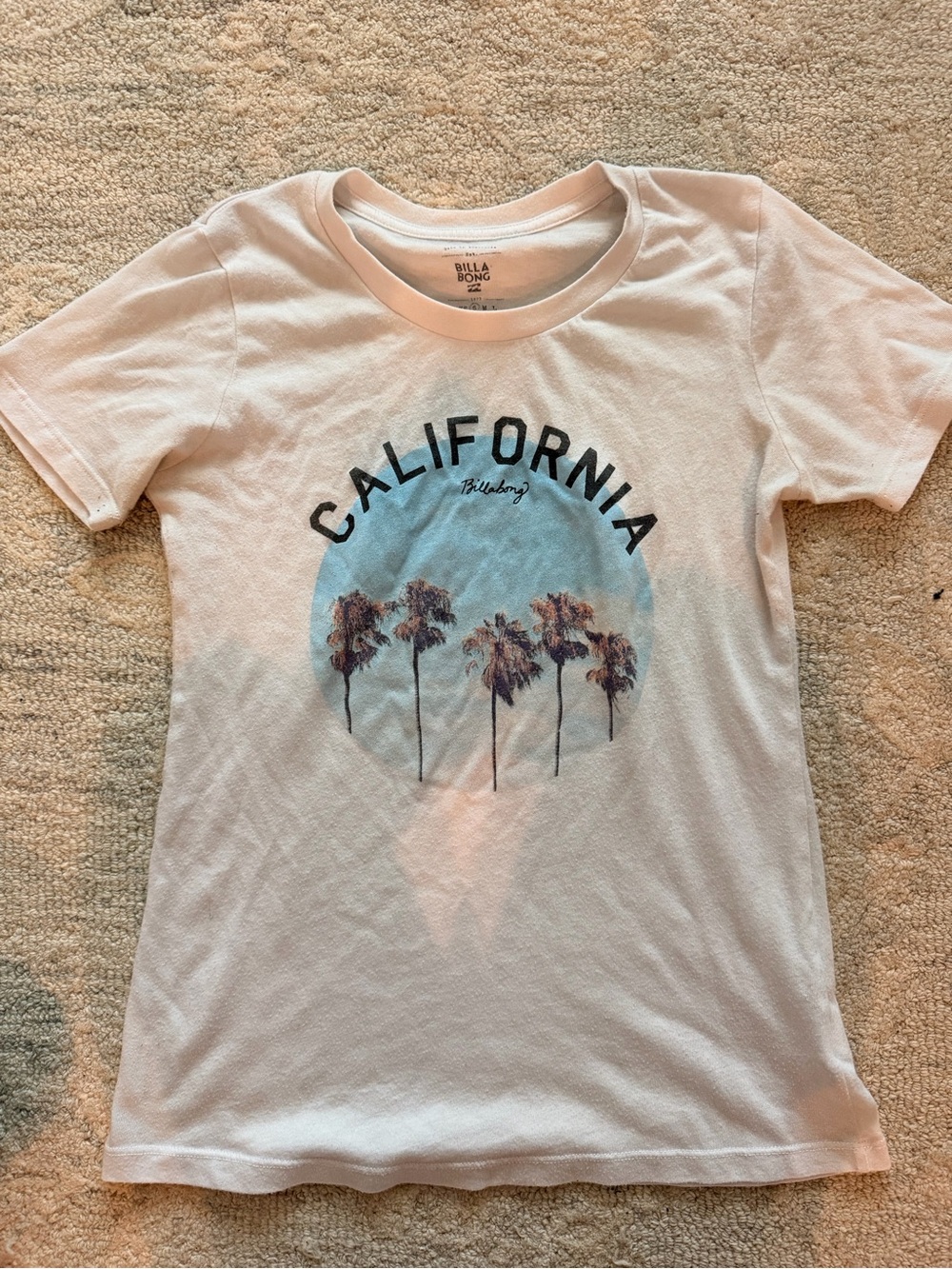 Billabong White Tee with Blue Palm Circle Graphic